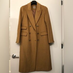 Camel 100%Wool Notch Lapel Double-Breasted Coat